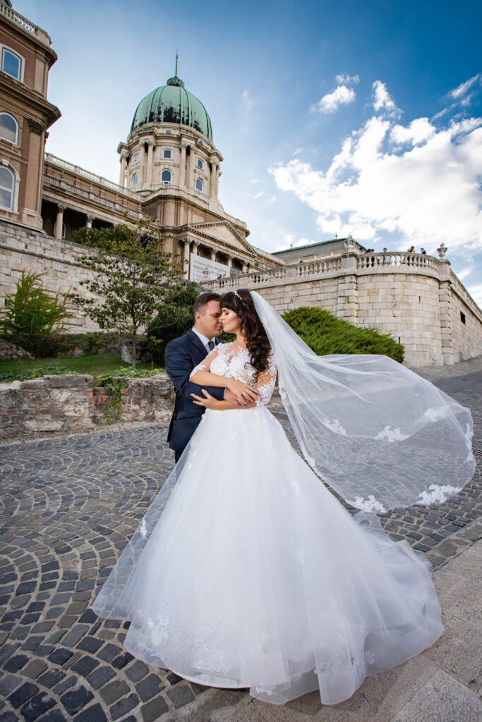 Wedding couple whit whale and blue sky. Professional wedding photographer