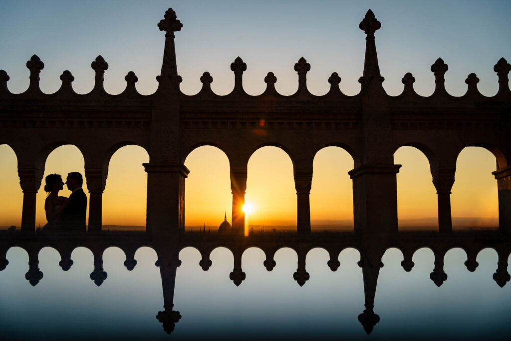 wedding sunrise silhouette. Professional Wedding Photographer.