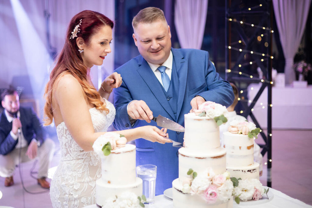 Nach dem Abendessen schnitten Braut und Bräutigam die Hochzeitstorte an. Hochzeitsfotograf Wien